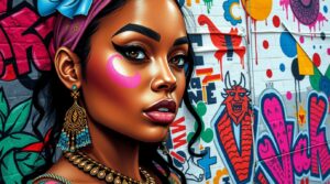 ИИ создаёт уличный спортивный стиль в стиле граффити для девушек