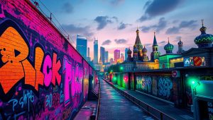 Москва неоновая в стиле граффити и уличного дизайна
